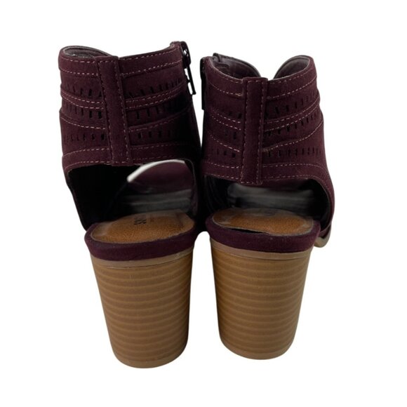 Sonoma Thelma Burgundy Faux Suede Open Toe Bootie Womens Size 7M - Picture 4 of 10